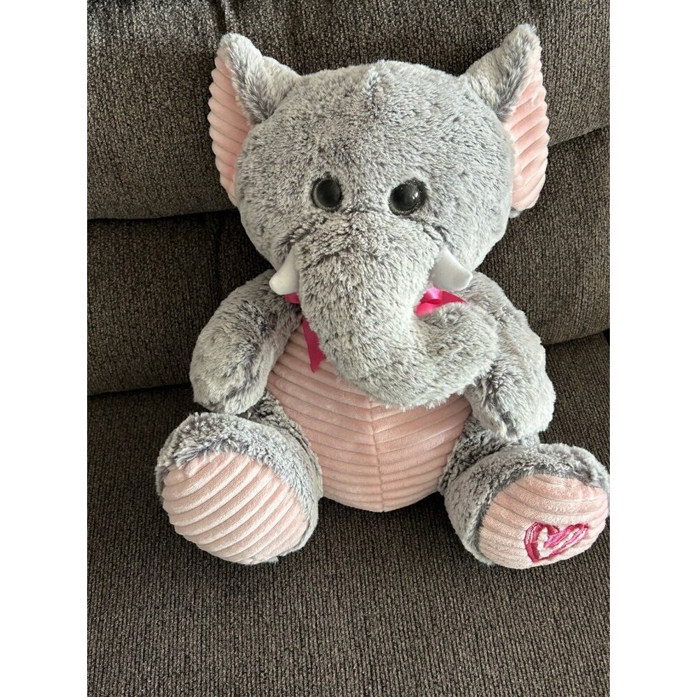 Kelly Toy Plush Stuffed Animal Gray/Pink Elephant Toy 14 Inches Excellent